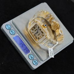 Đồng Hồ Cartier Santos Màu Vàng Chế Tác Đính Full Kim Cương Moissanite 39 (2)