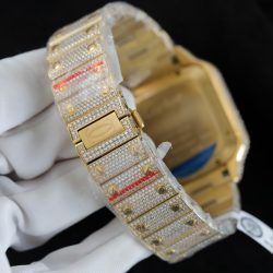 Đồng Hồ Cartier Santos Màu Vàng Chế Tác Đính Full Kim Cương Moissanite 39 (2)
