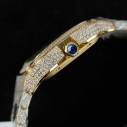 Đồng Hồ Cartier Santos Màu Vàng Chế Tác Đính Full Kim Cương Moissanite 39 (2)
