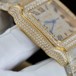 Đồng Hồ Cartier Santos Màu Vàng Chế Tác Đính Full Kim Cương Moissanite 39 (2)