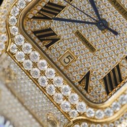 Đồng Hồ Cartier Santos Màu Vàng Chế Tác Đính Full Kim Cương Moissanite 39 (2)