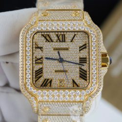 Đồng Hồ Cartier Santos Màu Vàng Chế Tác Đính Full Kim Cương Moissanite 39 (2)