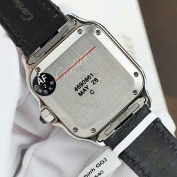 Đồng Hồ Cartier Santos Nữ Chế Tác Đính Kim Cương Moissanite Dây Da Đen Xưởng BV 35 (2)