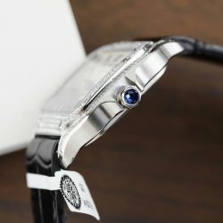 Đồng Hồ Cartier Santos Nữ Chế Tác Đính Kim Cương Moissanite Dây Da Đen Xưởng BV 35 (2)