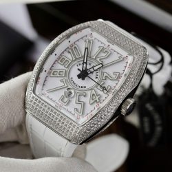 Đồng Hồ Franck Muller V45 Replica 11 Màu Trắng Đính Full Đá Xưởng ABF 45mm (2)