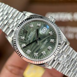 Đồng Hồ Rolex DateJust 126234 Replica Cao Cấp Mặt Xanh Họa Tiết Lá Cây Cọc Số Đá Xưởng VS 36mm (2)