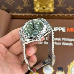 Đồng Hồ Rolex DateJust 126234 Replica Cao Cấp Mặt Xanh Họa Tiết Lá Cây Cọc Số Đá Xưởng VS 36mm (2)