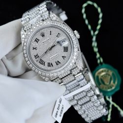 Đồng Hồ Rolex DateJust Cọc Số La Mã Replica 11 Đính Full Kim Cương Moissanite Hong Kong 41mm (2)