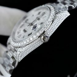 Đồng Hồ Rolex DateJust Cọc Số La Mã Replica 11 Đính Full Kim Cương Moissanite Hong Kong 41mm (2)