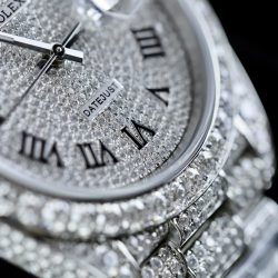Đồng Hồ Rolex DateJust Cọc Số La Mã Replica 11 Đính Full Kim Cương Moissanite Hong Kong 41mm (2)
