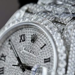 Đồng Hồ Rolex DateJust Cọc Số La Mã Replica 11 Đính Full Kim Cương Moissanite Hong Kong 41mm (2)