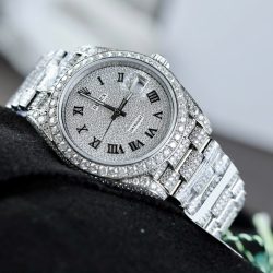 Đồng Hồ Rolex DateJust Cọc Số La Mã Replica 11 Đính Full Kim Cương Moissanite Hong Kong 41mm (2)