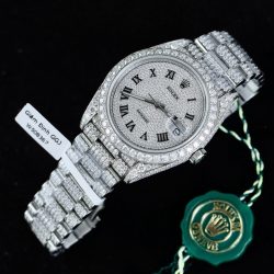 Đồng Hồ Rolex DateJust Cọc Số La Mã Replica 11 Đính Full Kim Cương Moissanite Hong Kong 41mm (2)