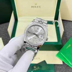 Đồng Hồ Rolex DateJust Replica 11 Mặt Bạc Viền Đính Kim Cương Moissnaite Xưởng Clean 41mm (2)