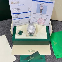 Đồng Hồ Rolex DateJust Replica 11 Mặt Bạc Viền Đính Kim Cương Moissnaite Xưởng Clean 41mm (2)