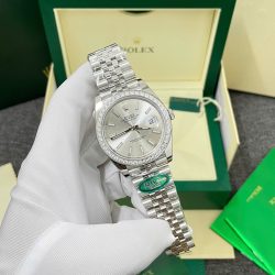 Đồng Hồ Rolex DateJust Replica 11 Mặt Bạc Viền Đính Kim Cương Moissnaite Xưởng Clean 41mm (2)