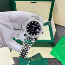 Đồng Hồ Rolex DateJust Replica 11 Mặt Đen Viền Đính Kim Cương Moissnaite Nhà Máy Clean 41mm (2)