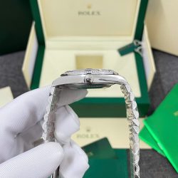 Đồng Hồ Rolex DateJust Replica 11 Mặt Đen Viền Đính Kim Cương Moissnaite Nhà Máy Clean 41mm (2)