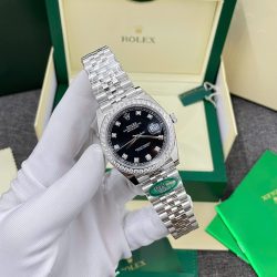 Đồng Hồ Rolex DateJust Replica 11 Mặt Đen Viền Đính Kim Cương Moissnaite Nhà Máy Clean 41mm (2)