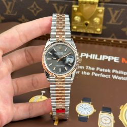 Đồng Hồ Rolex DateJust Replica 11 Mặt Xám Cọc Số Da Quang Nhà Máy VS 36mm (2)