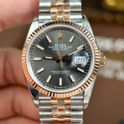 Đồng Hồ Rolex DateJust Replica 11 Mặt Xám Cọc Số Da Quang Nhà Máy VS 36mm (2)