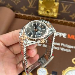 Đồng Hồ Rolex DateJust Replica 11 Mặt Xám Cọc Số Da Quang Nhà Máy VS 36mm (2)