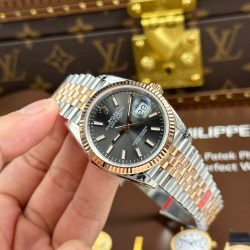 Đồng Hồ Rolex DateJust Replica 11 Mặt Xám Cọc Số Da Quang Nhà Máy VS 36mm (2)