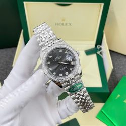 Đồng Hồ Rolex DateJust Replica 11 Mặt Xám Viền Đính Kim Cương Moissnaite Nhà Máy Clean 41mm (2)