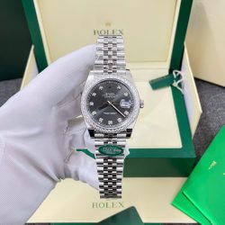 Đồng Hồ Rolex DateJust Replica 11 Mặt Xám Viền Đính Kim Cương Moissnaite Nhà Máy Clean 41mm (2)