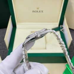 Đồng Hồ Rolex DateJust Replica 11 Mặt Xám Viền Đính Kim Cương Moissnaite Nhà Máy Clean 41mm (2)