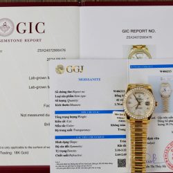Đồng Hồ Rolex Day-Date Mặt MOP Chế Tác Bọc Vàng 18K Viền Đính Kim Cương Moissanite Xưởng GM 40mm (2)