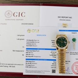 Đồng Hồ Rolex Day-Date Mặt Xanh Lá Cây Chế Tác Bọc Vàng Thật Viền Đính Kim Cương Moissanite Xưởng GM 40mm (2)