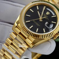 Đồng Hồ Rolex Day-Date Replica 11 Mặt Đen Họa Tiết Ô Vuông Bọc Vàng 18K Xưởng GM 40mm (2)