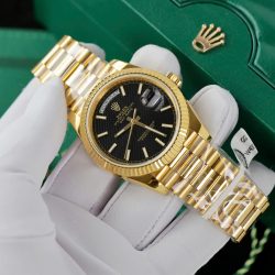 Đồng Hồ Rolex Day-Date Replica 11 Mặt Đen Họa Tiết Ô Vuông Bọc Vàng 18K Xưởng GM 40mm (2)