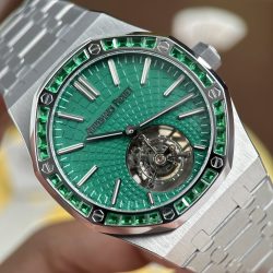 Đồng Hồ Audemars Piguet Rep 11 Royal Oak Selfwinding Flying Tourbillon 26730BC Mặt Xanh Lá Cây Đính Đá Baguette 41mm (2)
