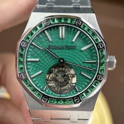 Đồng Hồ Audemars Piguet Rep 11 Royal Oak Selfwinding Flying Tourbillon 26730BC Mặt Xanh Lá Cây Đính Đá Baguette 41mm (2)