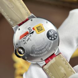 Đồng Hồ Cartier Ballon Bleu Chế Tác Mặt Trắng Dây Da Màu Đỏ Nhà Máy AF 33mm (2)