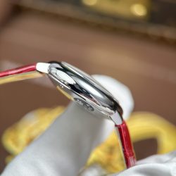 Đồng Hồ Cartier Ballon Bleu Chế Tác Mặt Trắng Dây Da Màu Đỏ Nhà Máy AF 33mm (2)