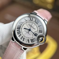 Đồng Hồ Cartier Ballon Bleu Rep 11 Nữ Dây Da Màu Hồng Nhà Máy AF 33mm (2)