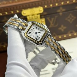 Đồng Hồ Cartier Panthere Fake 11 Mặt Trắng Dây Kim Loại Xưởng BV 27x36mm (2)