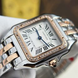 Đồng Hồ Cartier Panthere Mặt Trắng Fake Cao Cấp Mạ Demi Vàng Hồng Xưởng BV 27x36mm (2)