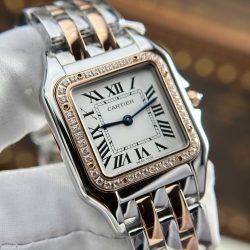 Đồng Hồ Cartier Panthere Mặt Trắng Fake Cao Cấp Mạ Demi Vàng Hồng Xưởng BV 27x36mm (2)