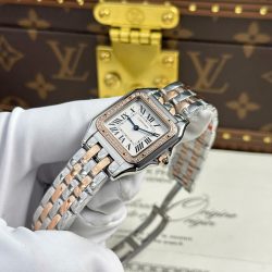 Đồng Hồ Cartier Panthere Mặt Trắng Fake Cao Cấp Mạ Demi Vàng Hồng Xưởng BV 27x36mm (2)