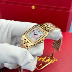 Đồng Hồ Cartier Panthere Replica 11 Mạ Vàng Hồng Mặt Khảm Xà Cừ Xưởng AF 27x36mm (2)