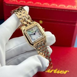 Đồng Hồ Cartier Panthere Replica 11 Mạ Vàng Hồng Mặt Khảm Xà Cừ Xưởng AF 27x36mm (2)