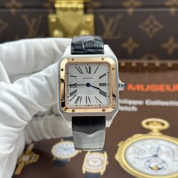 Đồng Hồ Cartier Replica 11 Santos Dumont Large Model Mặt Trắng Dây Da 43.5x31 (2)