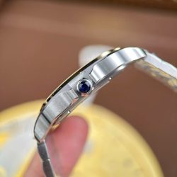 Đồng Hồ Cartier Santos Rep Cao Cấp Mặt Lộ Cơ Viền Vàng Dây Kim Loại 39 (1)