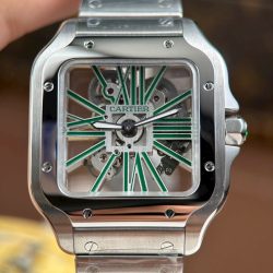 Đồng Hồ Cartier Santos Replica 11 Mặt Lộ Cơ Cọc Số Màu Xanh Lá Cây 39 (2)