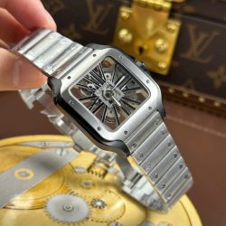 Đồng Hồ Cartier Santos Replica 11 Mặt Lộ Cơ Viền Đen Dây Kim Loại 39 (2)