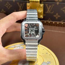 Đồng Hồ Cartier Santos Replica 11 Mặt Lộ Cơ Viền Đen Dây Kim Loại 39 (2)